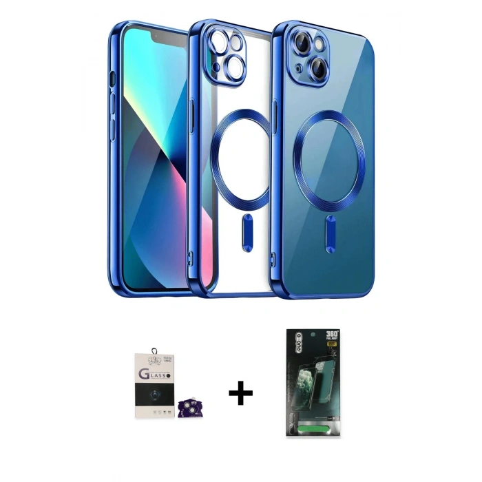 MARSİLYAN™- iPhone 15 Kılıf Nova Işık Özel Seri - Siyah 360 Mat Full Body Arka Koruyucu + Bilvis Titan Kamera Lens - YL