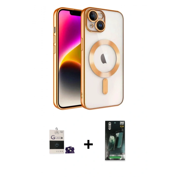 MARSİLYAN™- iPhone 15 Kılıf Nova Işık Özel Seri - Siyah 360 Mat Full Body Arka Koruyucu + Bilvis Titan Kamera Lens - YL