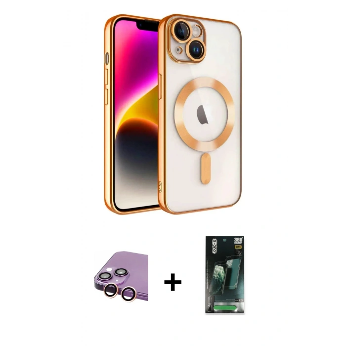MARSİLYAN™- iPhone 15 Kılıf Nova Işık Özel Seri - Siyah 360 Mat Full Body Arka Koruyucu + Raze Metal Kamera Lens - PE