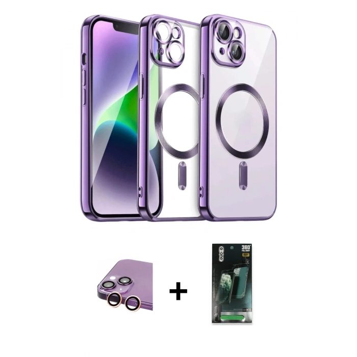 MARSİLYAN™- iPhone 15 Kılıf Nova Işık Özel Seri - Siyah 360 Mat Full Body Arka Koruyucu + Raze Metal Kamera Lens - PE