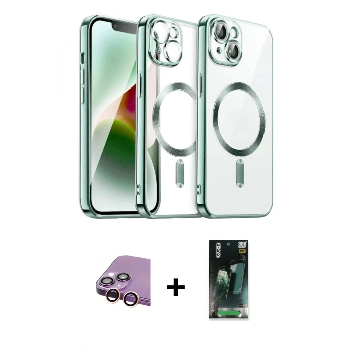 MARSİLYAN™- iPhone 15 Kılıf Nova Işık Özel Seri - Siyah 360 Mat Full Body Arka Koruyucu + Raze Metal Kamera Lens - PE