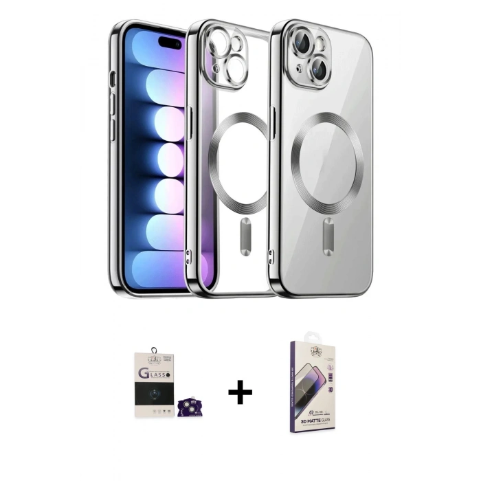 MARSİLYAN™- iPhone 15 Kılıf Nova Işık Özel Seri - Siyah Bilvis 3D Mat Cam Ekran Koruyucu + Bilvis Titan Kamera Lens - YL