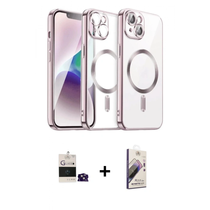 MARSİLYAN™- iPhone 15 Kılıf Nova Işık Özel Seri - Siyah Bilvis 3D Mat Cam Ekran Koruyucu + Bilvis Titan Kamera Lens - PE