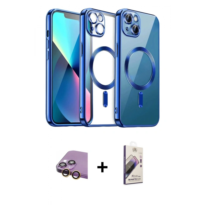 MARSİLYAN™- iPhone 15 Kılıf Nova Işık Özel Seri - Siyah Bilvis 3D Mat Cam Ekran Koruyucu + Sarı Raze Metal Kamera Lens