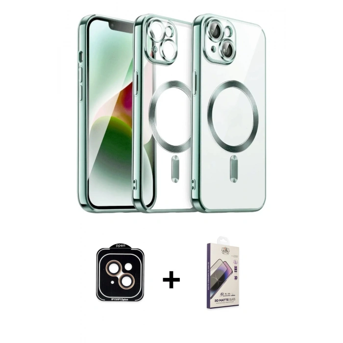 MARSİLYAN™- iPhone 15 Kılıf Nova Işık Özel Seri - Siyah Bilvis 3D Mat Cam Ekran Koruyucu + PVD Metal Kamera Lens - TU