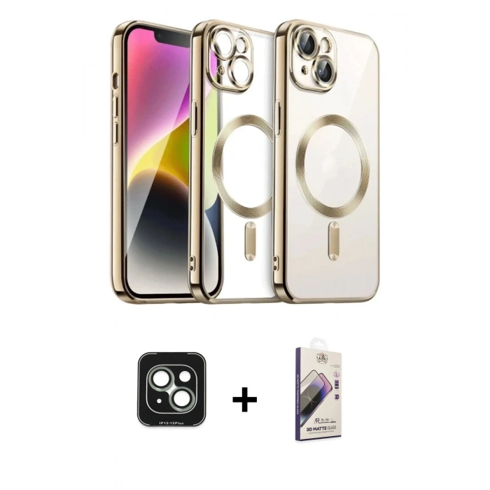 MARSİLYAN™- iPhone 15 Kılıf Nova Işık Özel Seri - Siyah Bilvis 3D Mat Cam Ekran Koruyucu + PVD Metal Kamera Lens - YL