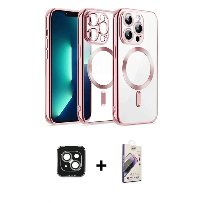 MARSİLYAN™- iPhone 15 Kılıf Nova Işık Özel Seri - Siyah Bilvis 3D Mat Cam Ekran Koruyucu + PVD Metal Kamera Lens - YL