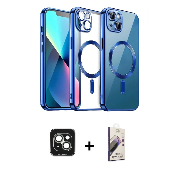 MARSİLYAN™- iPhone 15 Kılıf Nova Işık Özel Seri - Siyah Bilvis 3D Mat Cam Ekran Koruyucu + PVD Metal Kamera Lens - YL