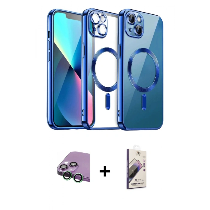 MARSİLYAN™- iPhone 15 Kılıf Nova Işık Özel Seri - Siyah Bilvis 3D Mat Cam Ekran Koruyucu + Raze Metal Kamera Lens - YL