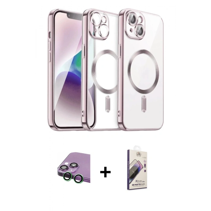 MARSİLYAN™- iPhone 15 Kılıf Nova Işık Özel Seri - Siyah Bilvis 3D Mat Cam Ekran Koruyucu + Raze Metal Kamera Lens - YL