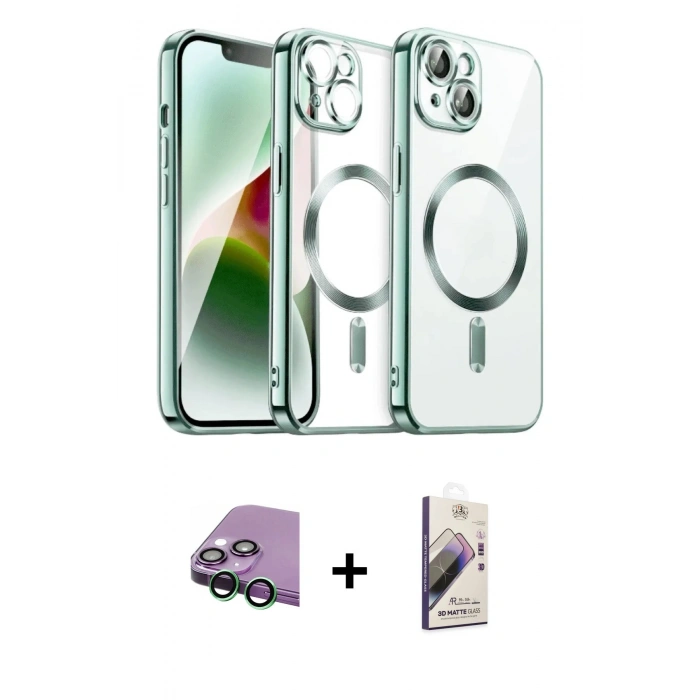 MARSİLYAN™- iPhone 15 Kılıf Nova Işık Özel Seri - Siyah Bilvis 3D Mat Cam Ekran Koruyucu + Raze Metal Kamera Lens - YL