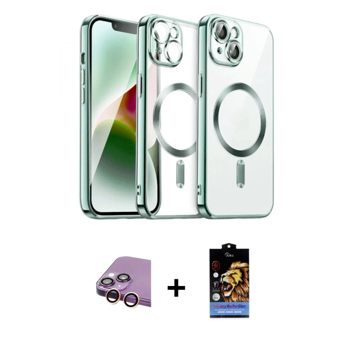 MARSİLYAN™- iPhone 15 Kılıf Nova Işık Özel Seri - Siyah Buffer Hayalet Cam Ekran Koruyucu + Raze Metal Kamera Lens - PE