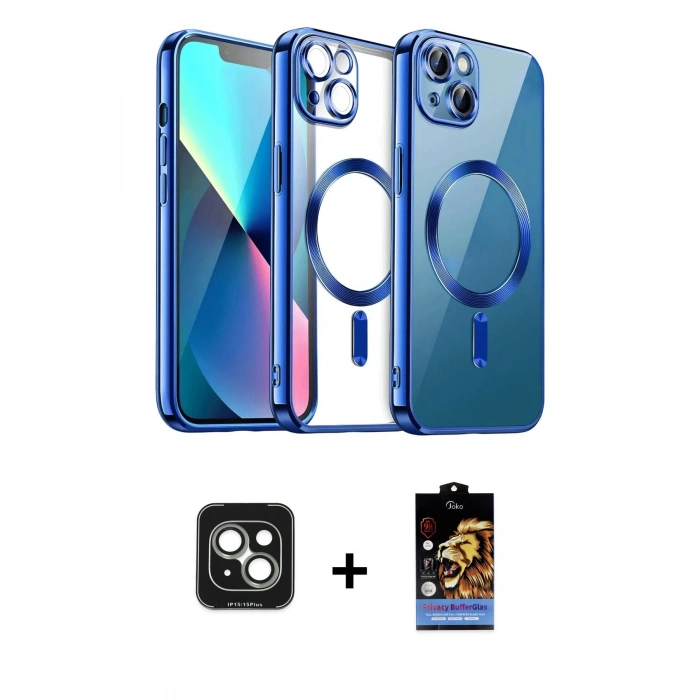 MARSİLYAN™- iPhone 15 Kılıf Nova Işık Özel Seri - Siyah Buffer Hayalet Cam Ekran Koruyucu + PVD Metal Kamera Lens - YL