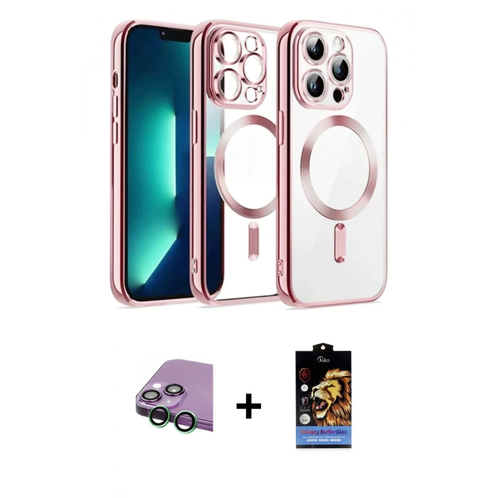 MARSİLYAN™- iPhone 15 Kılıf Nova Işık Özel Seri - Siyah Buffer Hayalet Cam Ekran Koruyucu + Raze Metal Kamera Lens - YL