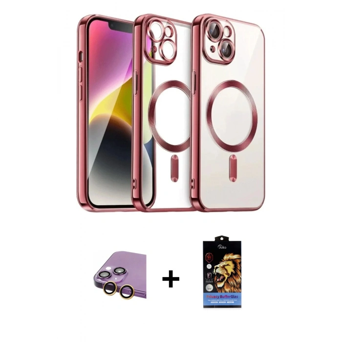 MARSİLYAN™- iPhone 15 Kılıf Nova Işık Özel Seri - Siyah Buffer Hayalet Cam Ekran Koruyucu + Sarı Raze Metal Kamera Lens