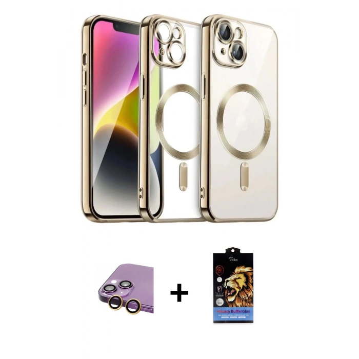 MARSİLYAN™- iPhone 15 Kılıf Nova Işık Özel Seri - Siyah Buffer Hayalet Cam Ekran Koruyucu + Sarı Raze Metal Kamera Lens