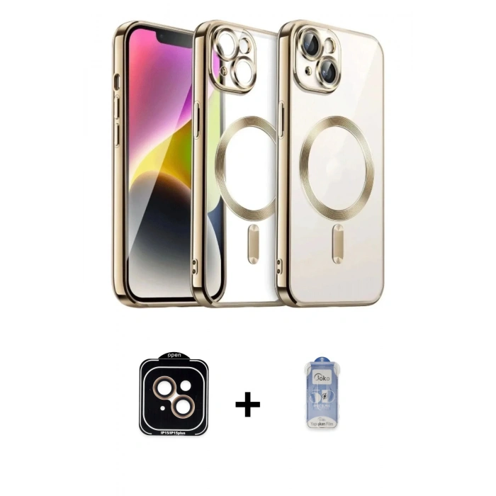 MARSİLYAN™- iPhone 15 Kılıf Nova Işık Özel Seri - Siyah Joko Magic 5D Cam + PVD Metal Kamera Lens - TU
