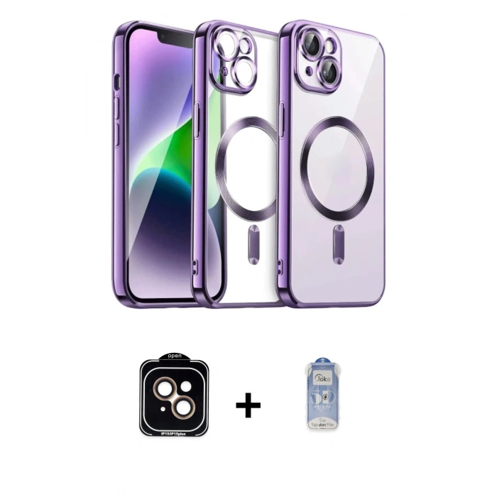 MARSİLYAN™- iPhone 15 Kılıf Nova Işık Özel Seri - Siyah Joko Magic 5D Cam + PVD Metal Kamera Lens - TU