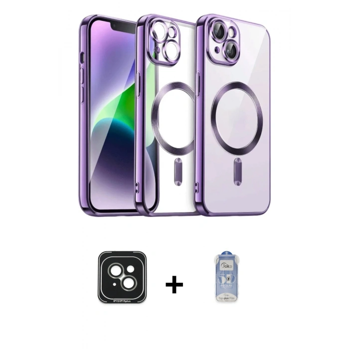 MARSİLYAN™- iPhone 15 Kılıf Nova Işık Özel Seri - Siyah Joko Magic 5D Cam + PVD Metal Kamera Lens - YL
