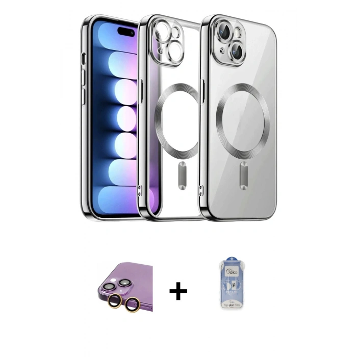 MARSİLYAN™- iPhone 15 Kılıf Nova Işık Özel Seri - Siyah Joko Magic 5D Cam + Raze Metal Kamera Lens - SI