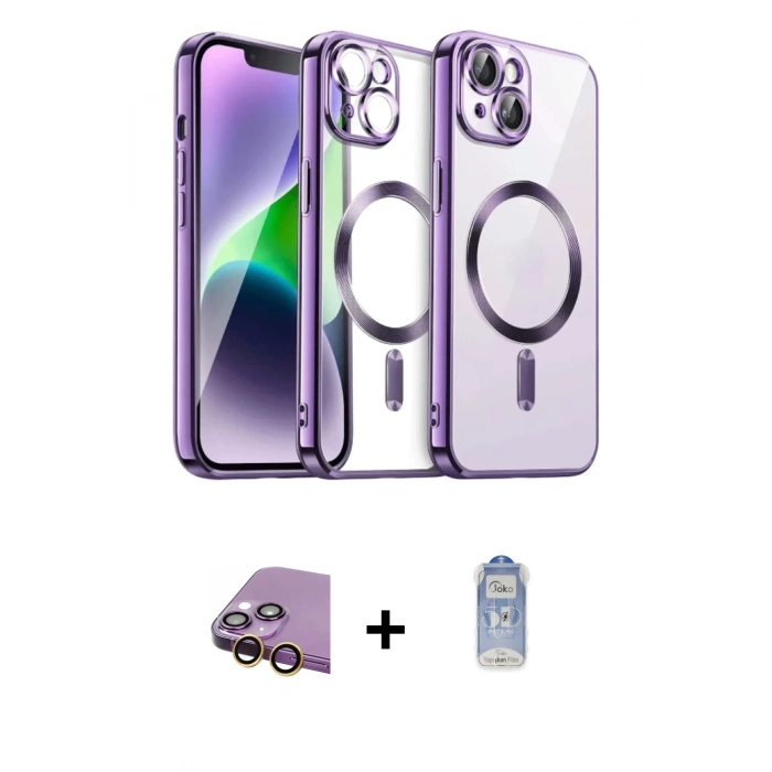 MARSİLYAN™- iPhone 15 Kılıf Nova Işık Özel Seri - Siyah Joko Magic 5D Cam + Raze Metal Kamera Lens - SI