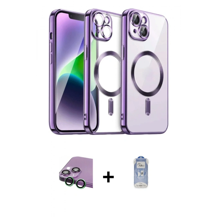 MARSİLYAN™- iPhone 15 Kılıf Nova Işık Özel Seri - Siyah Joko Magic 5D Cam + Raze Metal Kamera Lens - YL