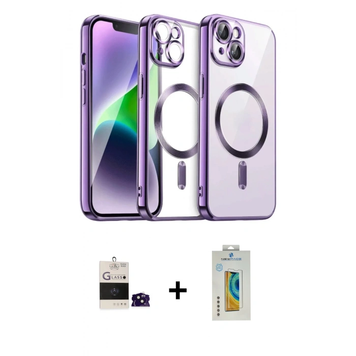 MARSİLYAN™- iPhone 15 Kılıf Nova Işık Özel Seri - Siyah Polymer Nano Ekran Koruyucu + Bilvis Titan Kamera Lens - SH