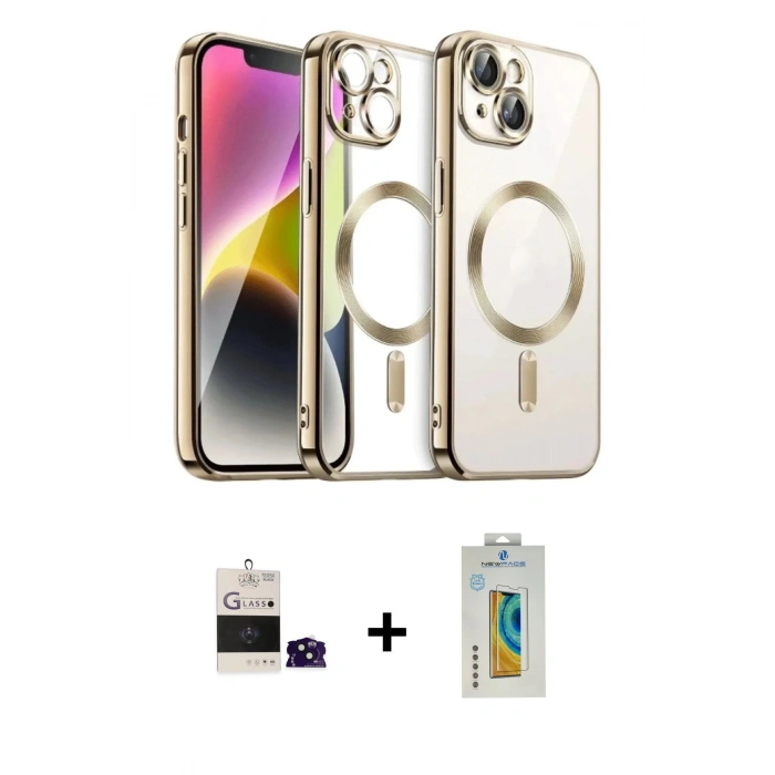 MARSİLYAN™- iPhone 15 Kılıf Nova Işık Özel Seri - Siyah Polymer Nano Ekran Koruyucu + Bilvis Titan Kamera Lens - SH