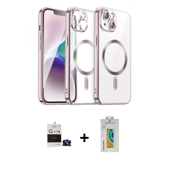 MARSİLYAN™- iPhone 15 Kılıf Nova Işık Özel Seri - Siyah Polymer Nano Ekran Koruyucu + Bilvis Titan Kamera Lens - PE