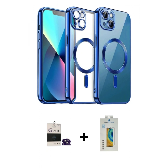 MARSİLYAN™- iPhone 15 Kılıf Nova Işık Özel Seri - Siyah Polymer Nano Ekran Koruyucu + Bilvis Titan Kamera Lens - PE
