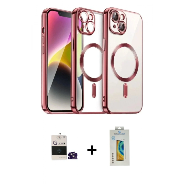 MARSİLYAN™- iPhone 15 Kılıf Nova Işık Özel Seri - Siyah Polymer Nano Ekran Koruyucu + Bilvis Titan Kamera Lens - PE