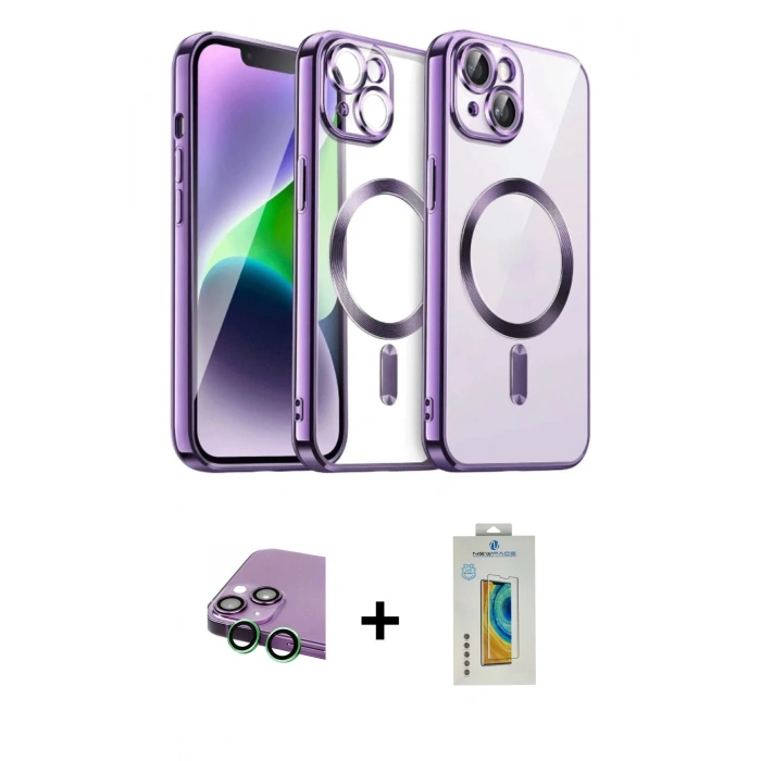 MARSİLYAN™- iPhone 15 Kılıf Nova Işık Özel Seri - Siyah Polymer Nano Ekran Koruyucu + Raze Metal Kamera Lens - YL