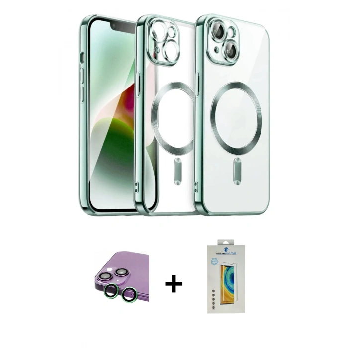 MARSİLYAN™- iPhone 15 Kılıf Nova Işık Özel Seri - Siyah Polymer Nano Ekran Koruyucu + Raze Metal Kamera Lens - YL