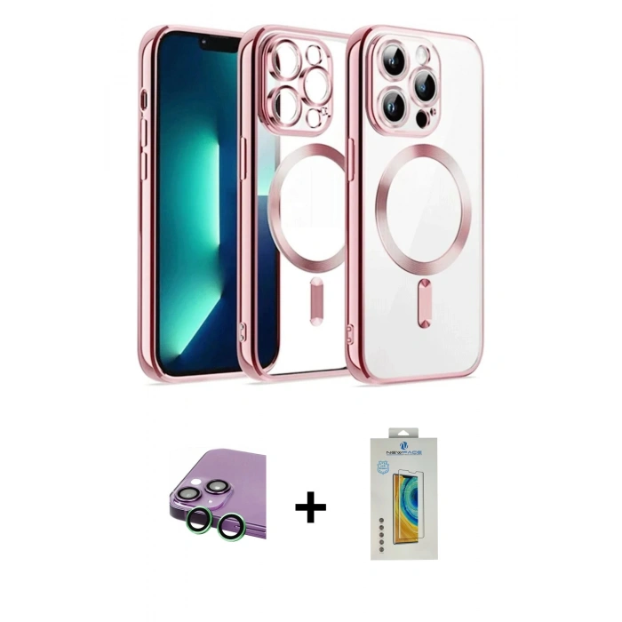 MARSİLYAN™- iPhone 15 Kılıf Nova Işık Özel Seri - Siyah Polymer Nano Ekran Koruyucu + Raze Metal Kamera Lens - YL