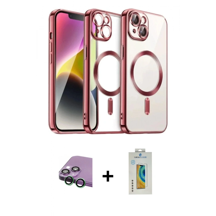 MARSİLYAN™- iPhone 15 Kılıf Nova Işık Özel Seri - Siyah Polymer Nano Ekran Koruyucu + Raze Metal Kamera Lens - YL