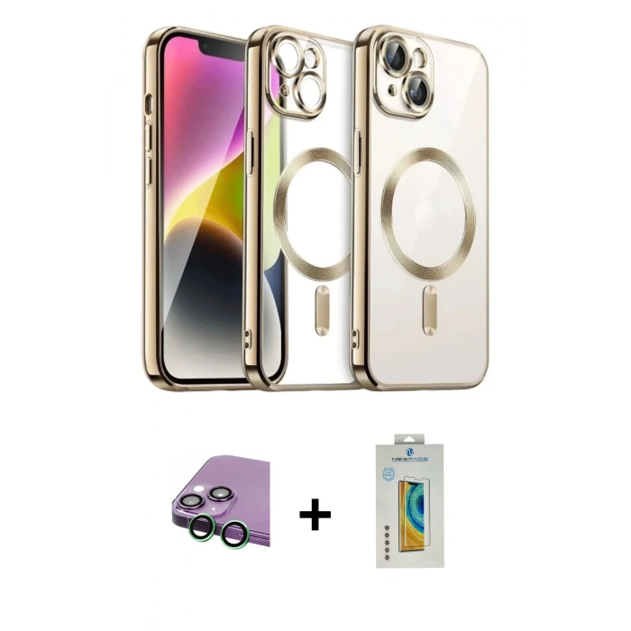 MARSİLYAN™- iPhone 15 Kılıf Nova Işık Özel Seri - Siyah Polymer Nano Ekran Koruyucu + Raze Metal Kamera Lens - YL