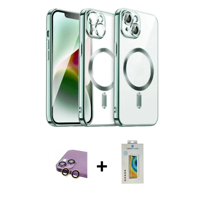 MARSİLYAN™- iPhone 15 Kılıf Nova Işık Özel Seri - Siyah Polymer Nano Ekran Koruyucu + Raze Metal Kamera Lens - SI