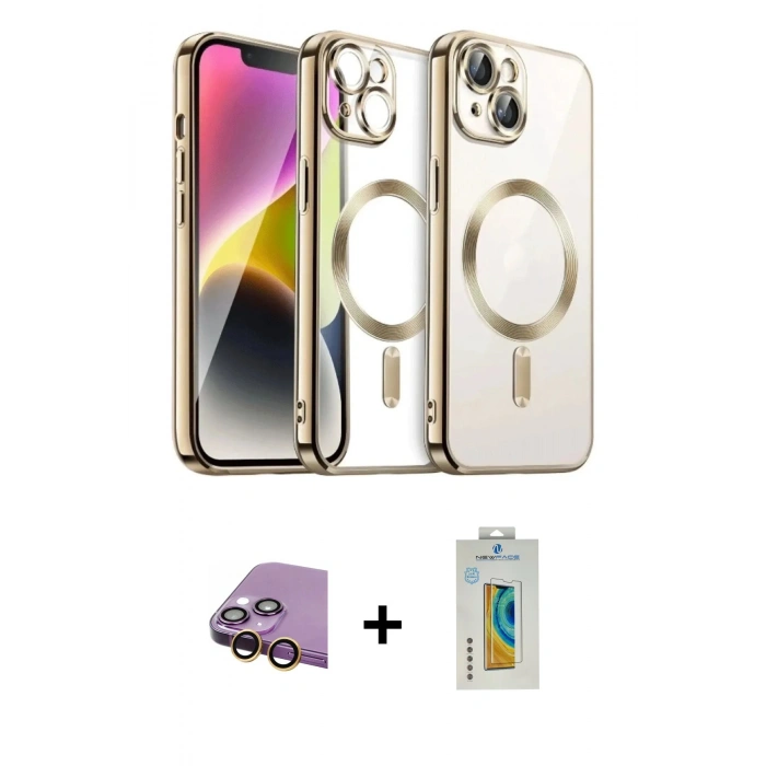 MARSİLYAN™- iPhone 15 Kılıf Nova Işık Özel Seri - Siyah Polymer Nano Ekran Koruyucu + Raze Metal Kamera Lens - SI