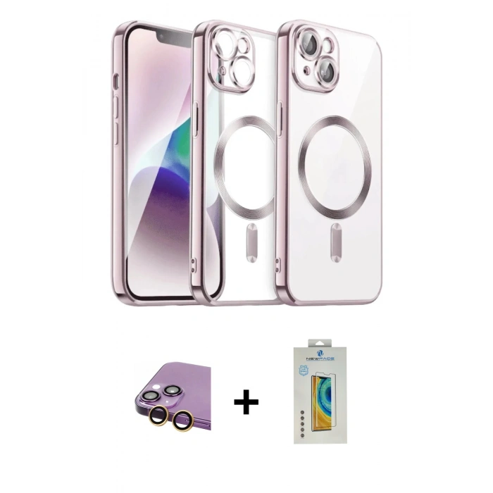 MARSİLYAN™- iPhone 15 Kılıf Nova Işık Özel Seri - Siyah Polymer Nano Ekran Koruyucu + Raze Metal Kamera Lens - SI