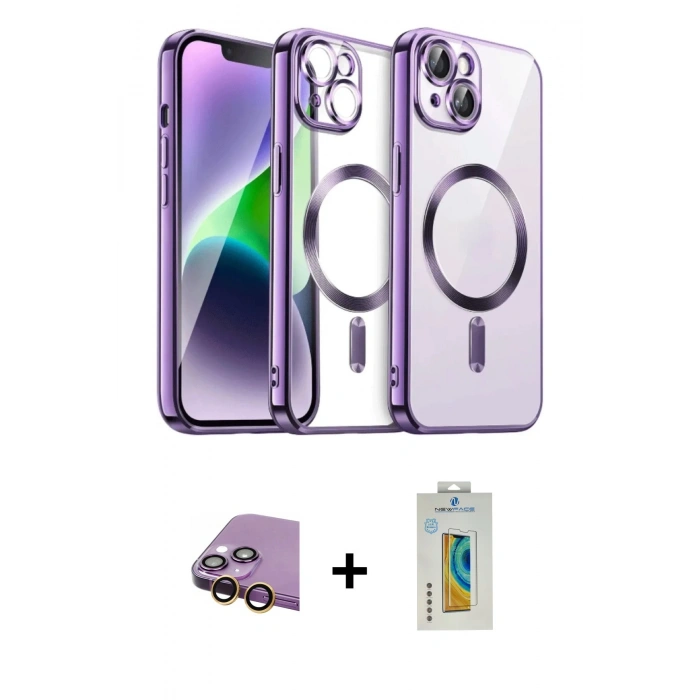 MARSİLYAN™- iPhone 15 Kılıf Nova Işık Özel Seri - Siyah Polymer Nano Ekran Koruyucu + Raze Metal Kamera Lens - SI