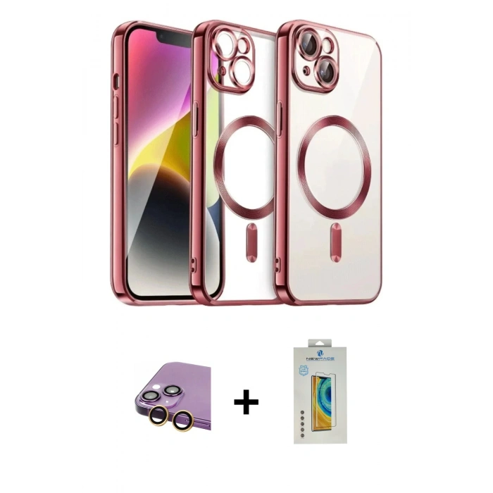 MARSİLYAN™- iPhone 15 Kılıf Nova Işık Özel Seri - Siyah Polymer Nano Ekran Koruyucu + Raze Metal Kamera Lens - SI