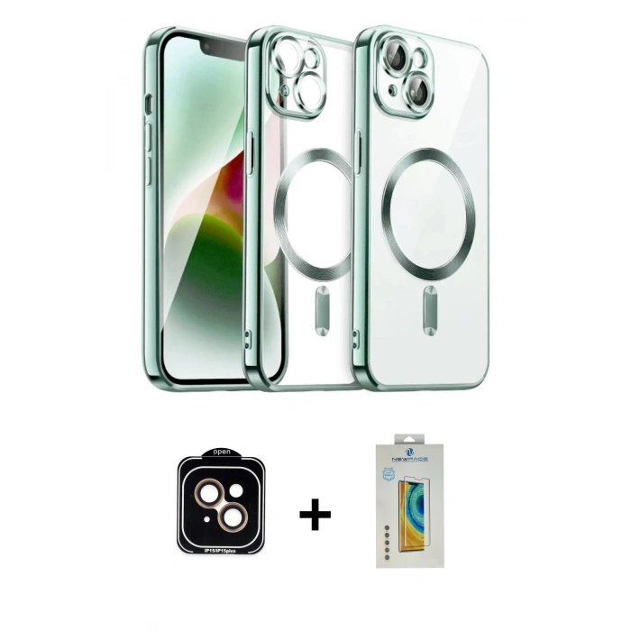 MARSİLYAN™- iPhone 15 Kılıf Nova Işık Özel Seri - Siyah Polymer Nano Ekran Koruyucu + PVD Metal Kamera Lens - TU