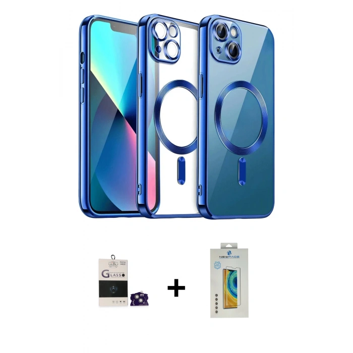 MARSİLYAN™- iPhone 15 Kılıf Nova Işık Özel Seri - Siyah Polymer Nano Ekran Koruyucu + Bilvis Titan Kamera Lens - YL
