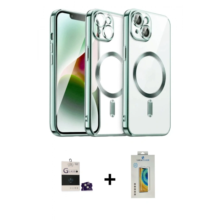 MARSİLYAN™- iPhone 15 Kılıf Nova Işık Özel Seri - Siyah Polymer Nano Ekran Koruyucu + Bilvis Titan Kamera Lens - YL