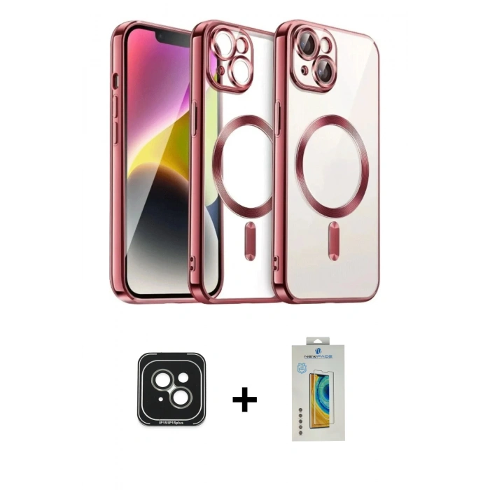 MARSİLYAN™- iPhone 15 Kılıf Nova Işık Özel Seri - Siyah Polymer Nano Ekran Koruyucu + PVD Metal Kamera Lens - YL