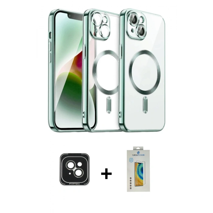 MARSİLYAN™- iPhone 15 Kılıf Nova Işık Özel Seri - Siyah Polymer Nano Ekran Koruyucu + PVD Metal Kamera Lens - YL
