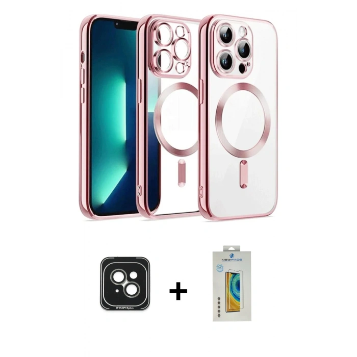 MARSİLYAN™- iPhone 15 Kılıf Nova Işık Özel Seri - Siyah Polymer Nano Ekran Koruyucu + PVD Metal Kamera Lens - YL