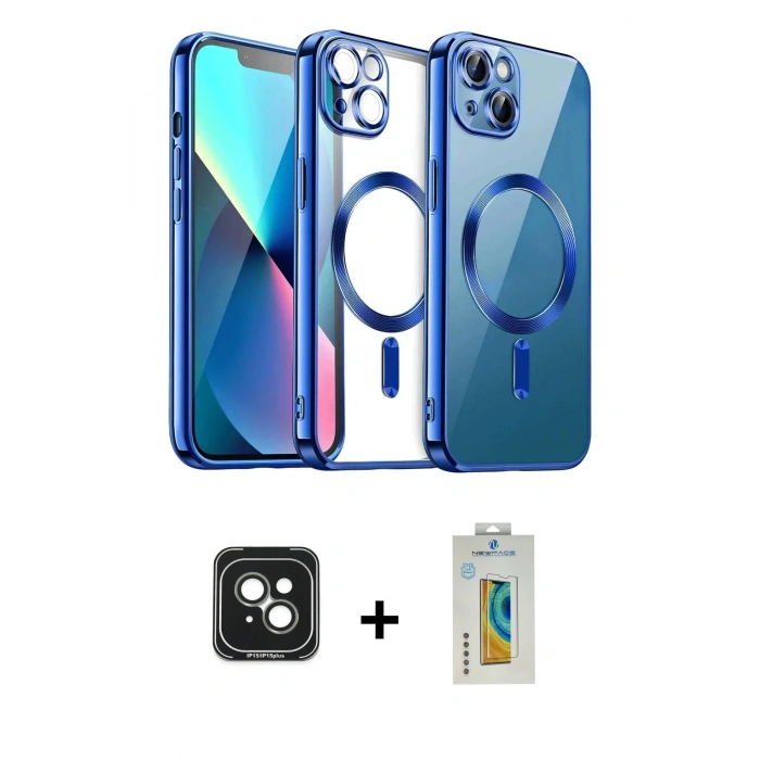 MARSİLYAN™- iPhone 15 Kılıf Nova Işık Özel Seri - Siyah Polymer Nano Ekran Koruyucu + PVD Metal Kamera Lens - YL