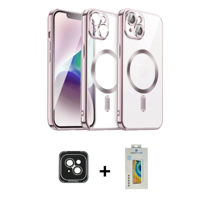 MARSİLYAN™- iPhone 15 Kılıf Nova Işık Özel Seri - Siyah Polymer Nano Ekran Koruyucu + PVD Metal Kamera Lens - YL