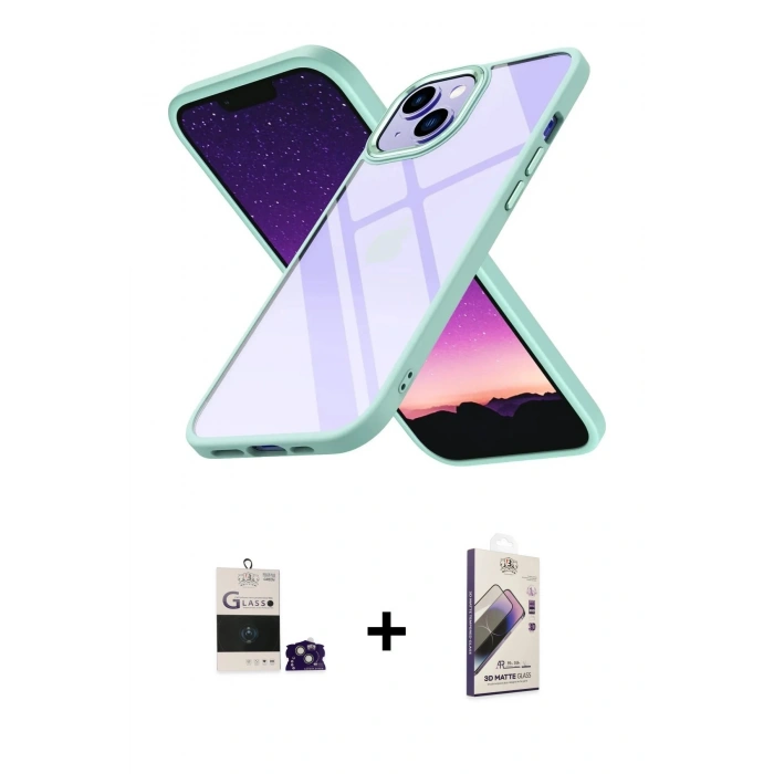 MARSİLYAN™- iPhone 15 Kılıf Nova Işık Serisi - Siyah Bilvis 3D Mat Cam Ekran Koruyucu + Bilvis Titan Kamera Lens - YL